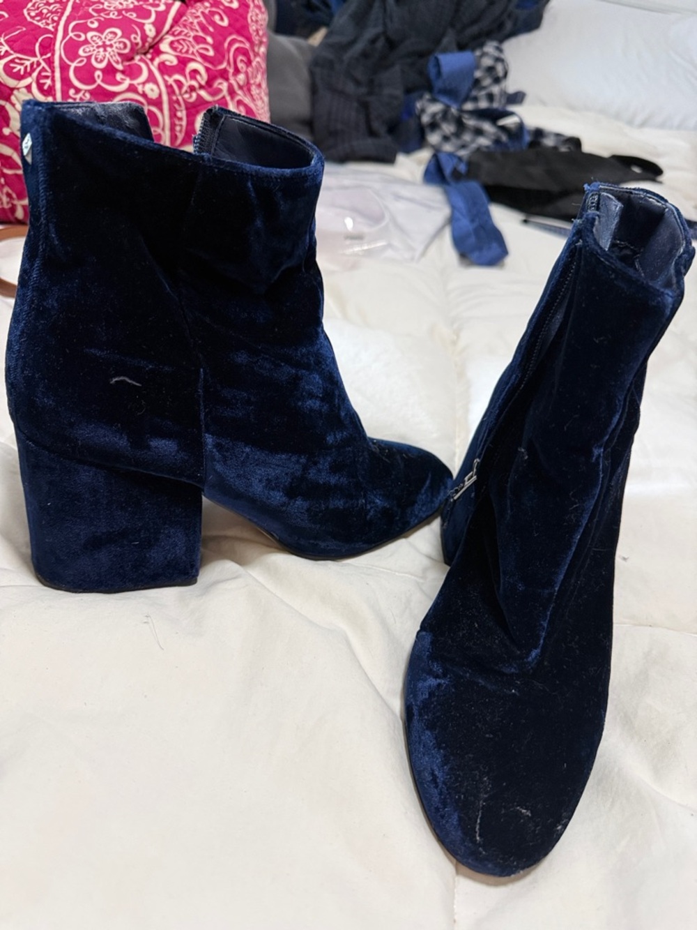 Sam Edelman Velvet Navy Block Heel Ankle Boots